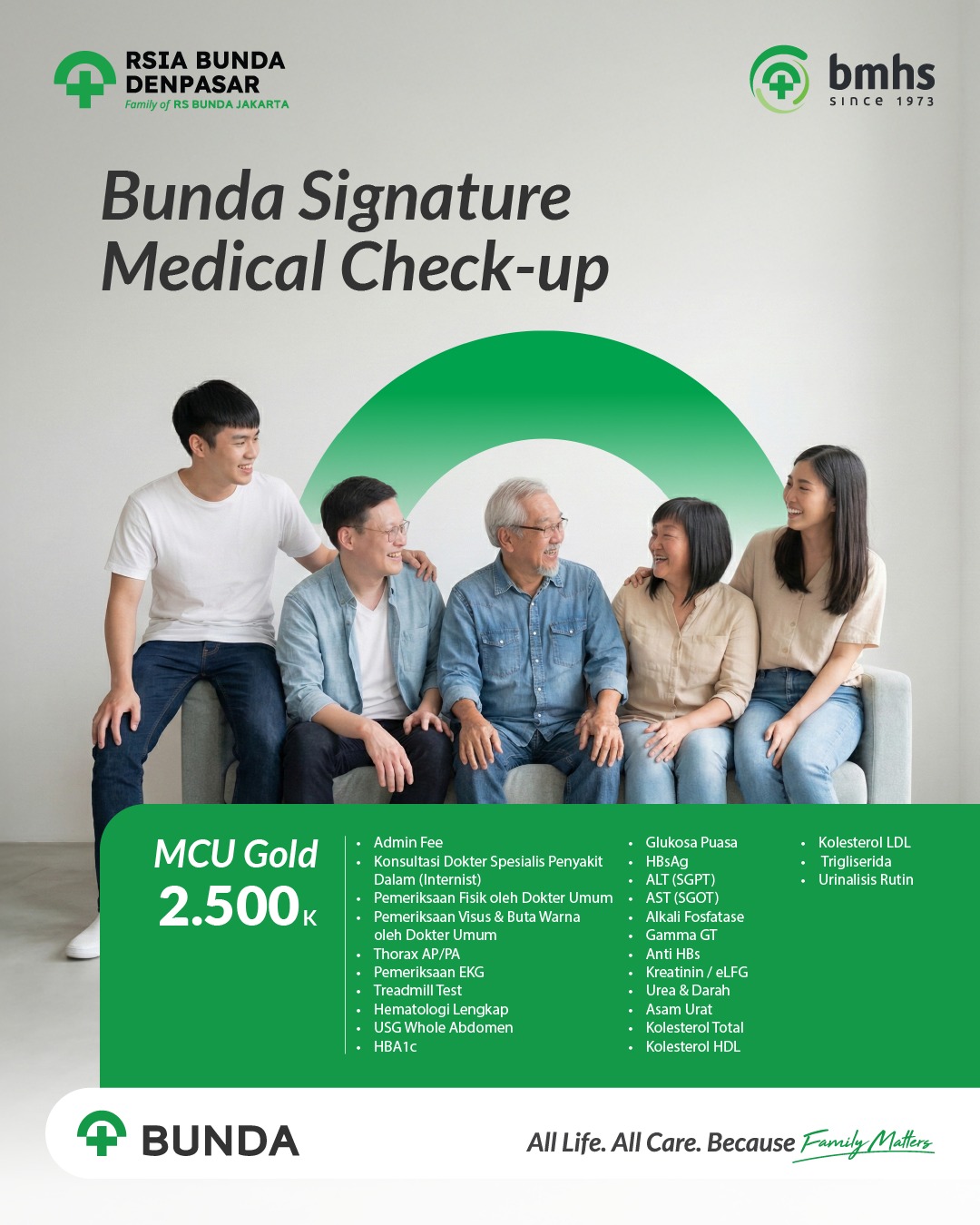 Paket MCU Gold Bunda Denpasar Bali dengan pemeriksaan kesehatan lengkap termasuk jantung, fungsi organ, dan deteksi penyakit menyeluruh
